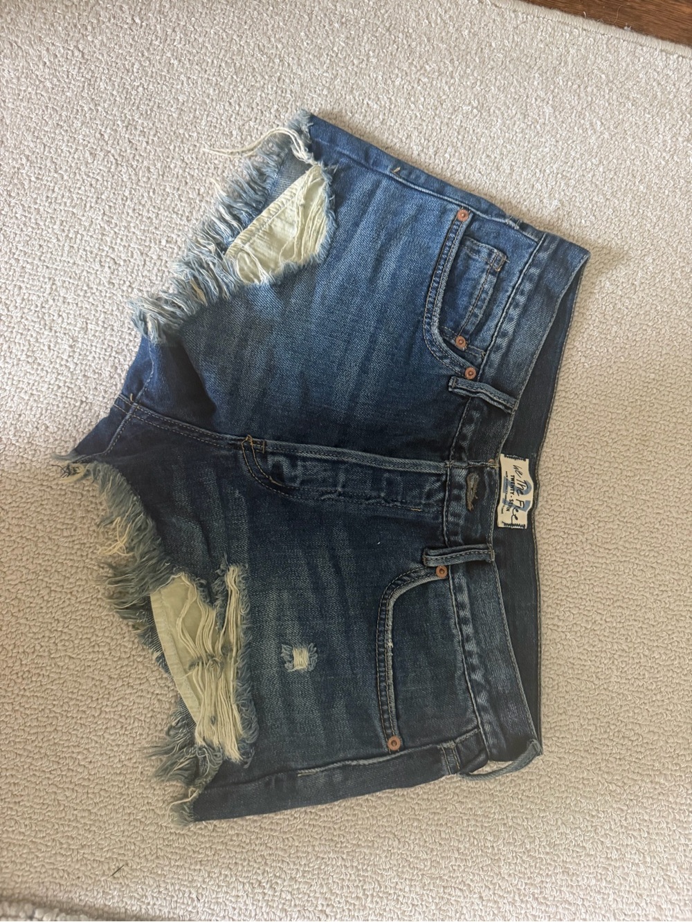 We The Free Distressed Frayed Hem Denim Shorts - Blue